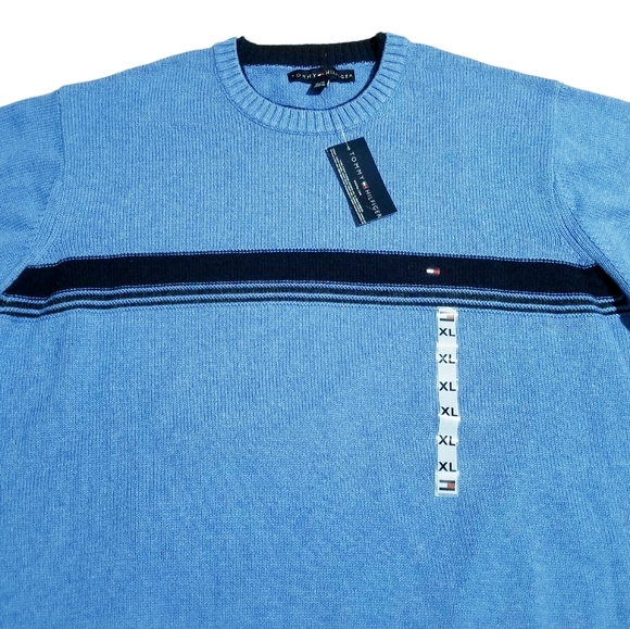 Vintage 2002 Tommy Hilfiger Mens Chest Stripe Sweater Blue Size XL With Tags - Picture 2 of 7
